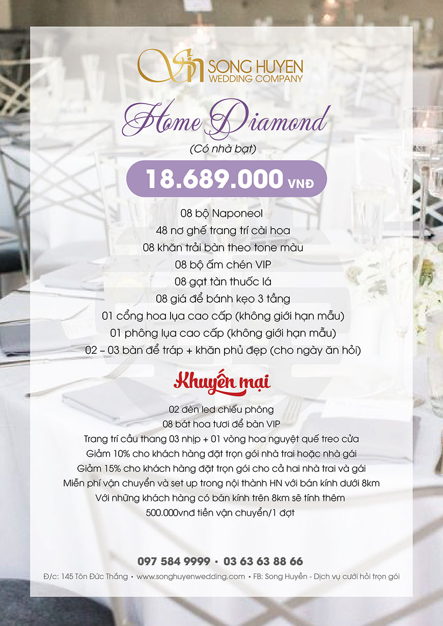 Gói trang trí đám cưới Home Diamond Song có nhà bạt Huyền Wedding 2019