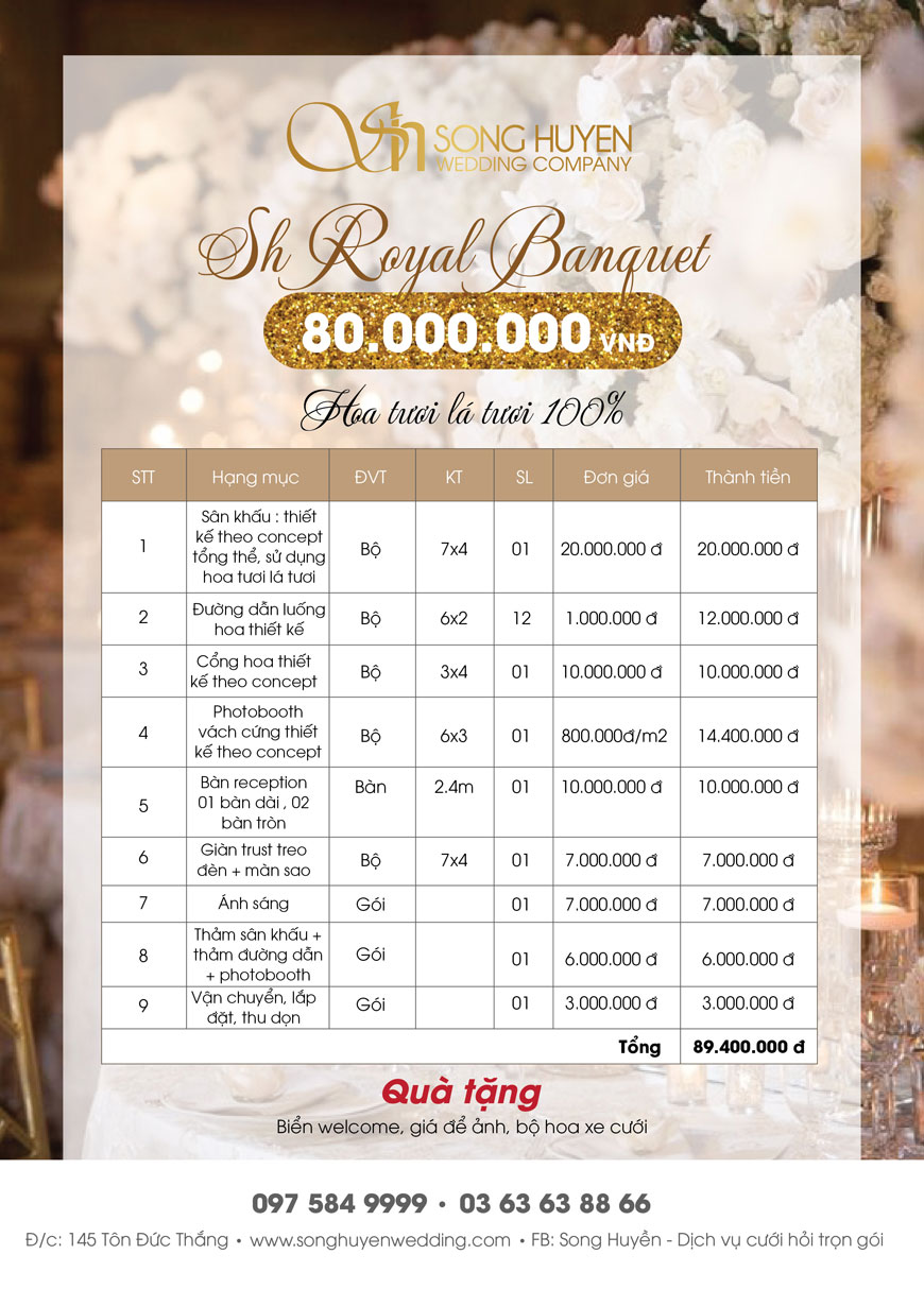 Gói trang trí đám cưới Home Royal Banguet Song Huyền Wedding 2019